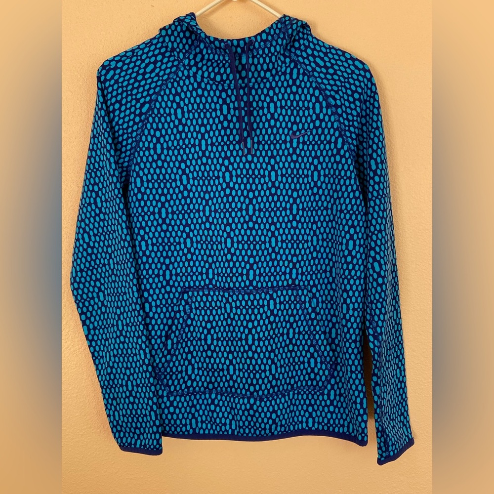 Women’s Nike Thermafit Blue and Teal Polka Dot Hoodie, Size Small